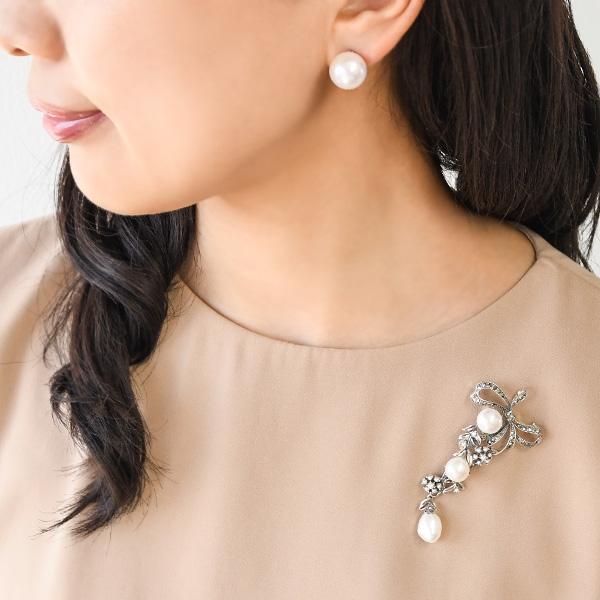 碌山 パール リボン ブローチペンダント バロック真珠やシード 碌山 パール リボン ブローチペンダント バロック真珠やシード