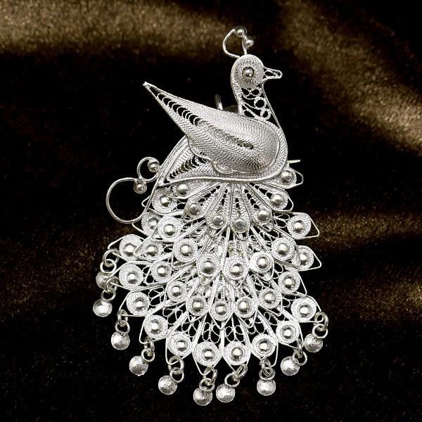 フィリグリー 孔雀 ブローチペンダント 美しい手仕事の繊細な銀線細工
