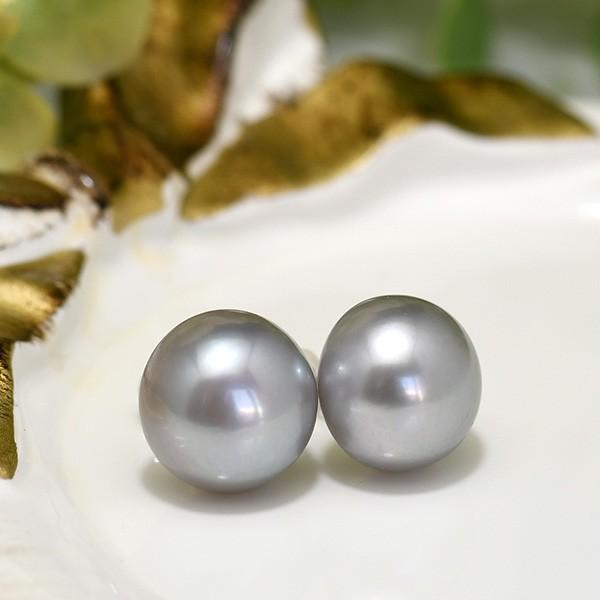 13mm 特大 グレー ボタン 淡水真珠 ピアス/イヤリング 存在感抜群で