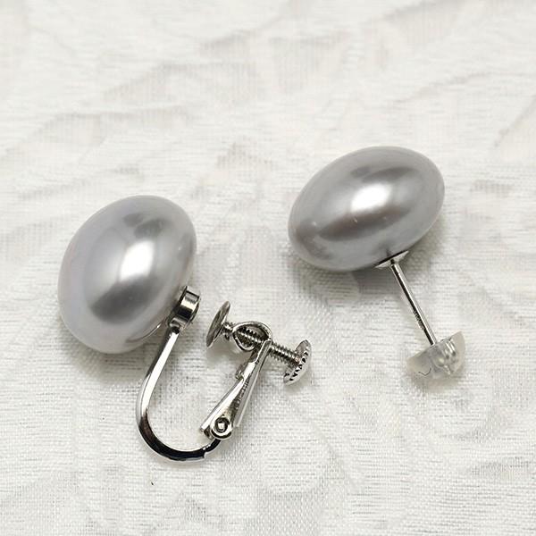13mm 特大 グレー ボタン 淡水真珠 ピアス/イヤリング 存在感抜群で