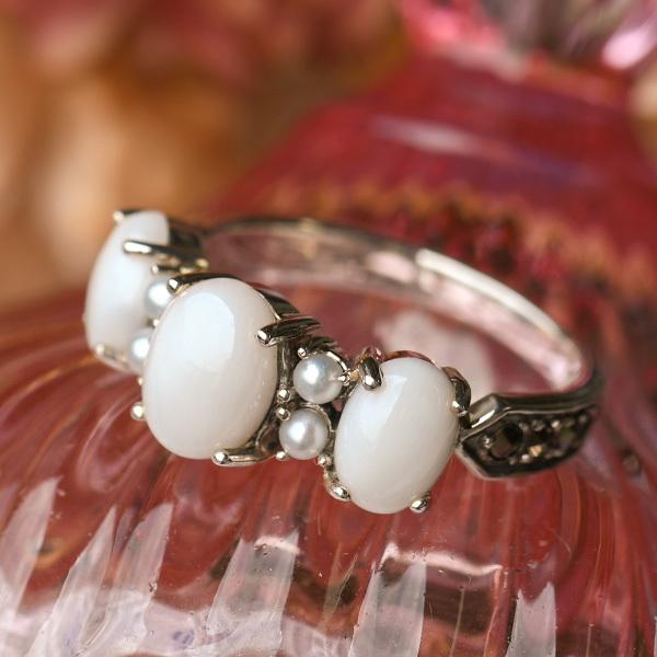 碌山 白珊瑚＆シードパールリング ぷっくりやわらかホワイト♪ RP 204R0769-TY