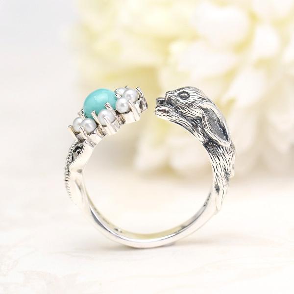 碌山 ターコイズ シードパール うさぎと花 リング 兎が可愛いリング RP