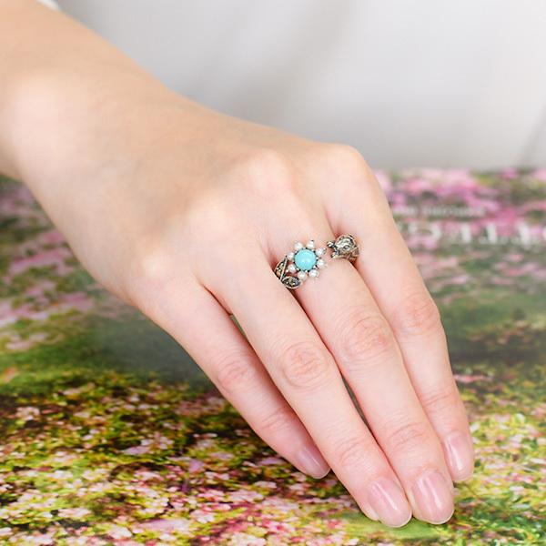 碌山 ターコイズ シードパール うさぎと花 リング 兎が可愛いリング RP