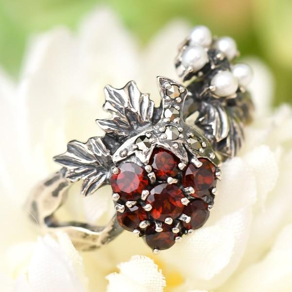 碌山 ガーネット & シードパール 苺 リング キュートなキラキラいちご