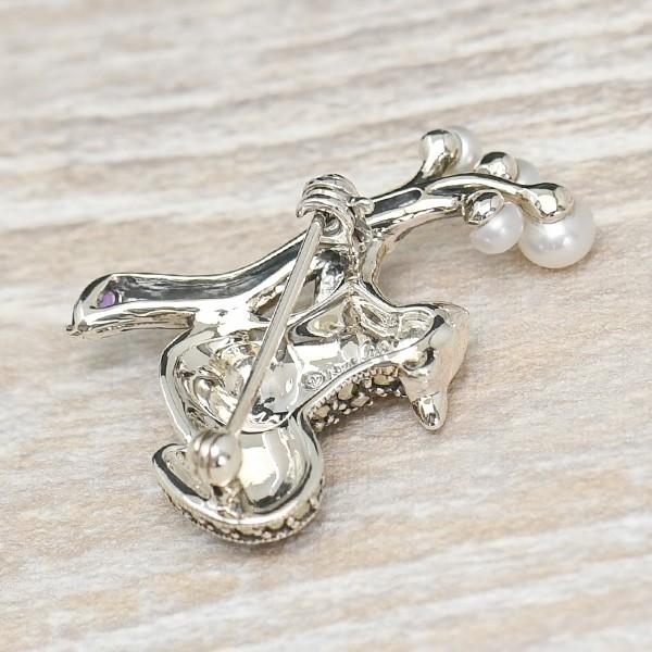 碌山 アメジスト シードパール りす ブローチ 枝をつたうキュートな小