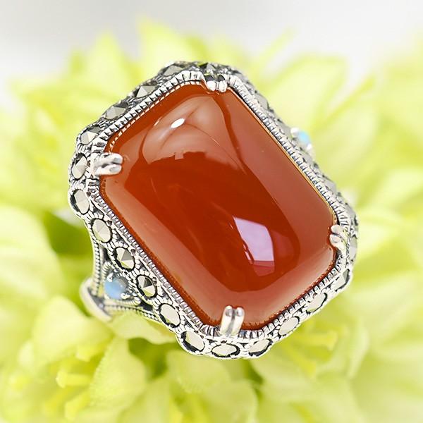 碌山 カーネリアン & オパール リング 大粒で贅沢な深くシックな赤 RP