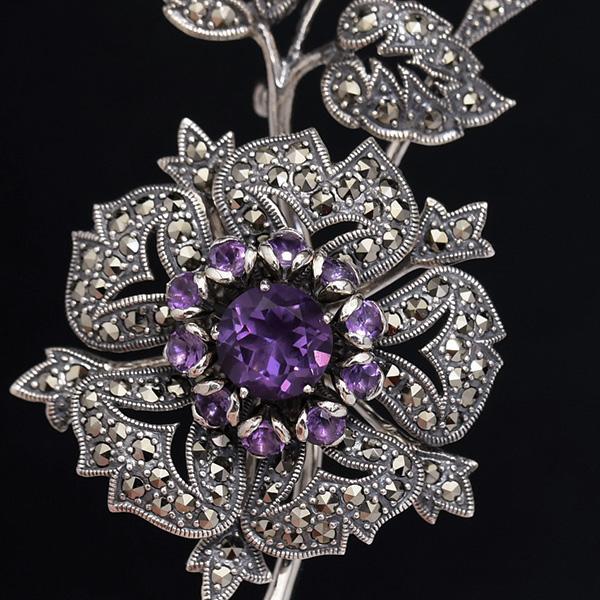 碌山 アメジストフラワーブローチ 圧倒的ゴージャス 高貴な紫の輝き 母