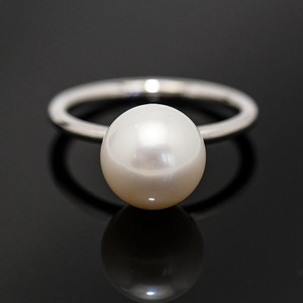 10mm 白蝶真珠 K18WG リング 品格のラウンド南洋パールをスタイリッシュなシンプルデザインで　冠婚葬祭　フォーマルの画像