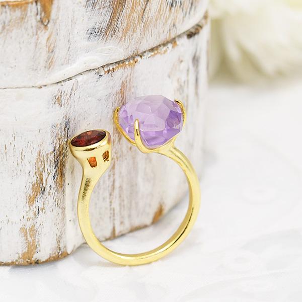 ラフカット アメジスト & ガーネット リング うるキラの大人パープル
