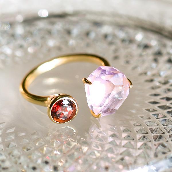 ラフカット アメジスト & ガーネット リング うるキラの大人パープル