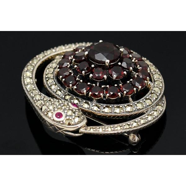 碌山 ガーネット ウロボロス ブローチ 上質のガーネットがきらめく贅沢