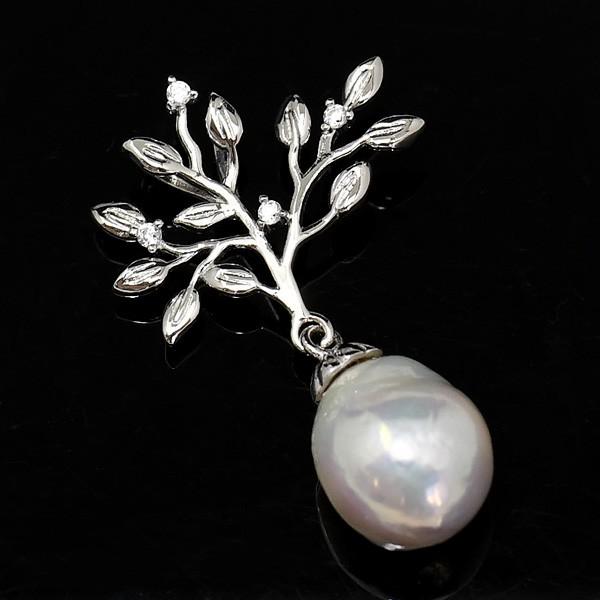 11-12mm バロック ホワイト 淡水真珠 リーフ ペンダントトップ