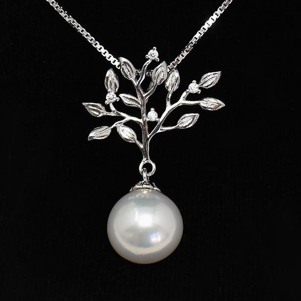 11-12mm バロック ホワイト 淡水真珠 リーフ ペンダントトップ