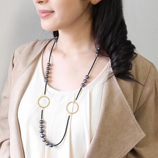 淡水真珠とオニキスのロングネックレス ネックレス・ペンダント