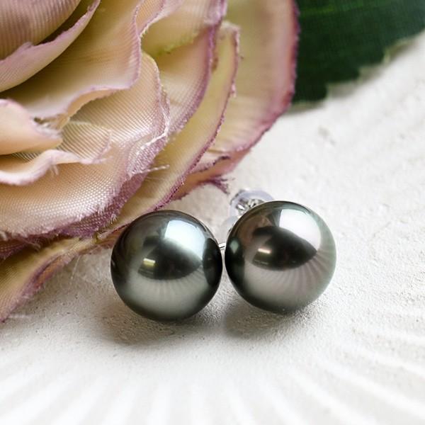 10mm 黒蝶真珠 ピアス / イヤリング てり色美しい特級のラウンドパール
