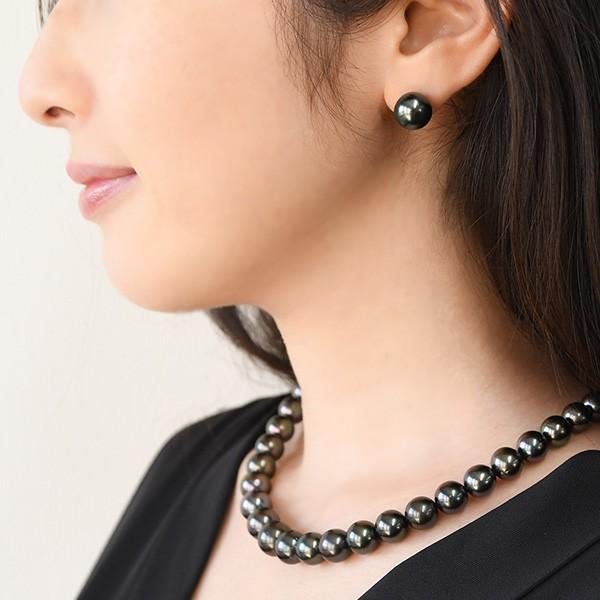 10mm 黒蝶真珠 ピアス / イヤリング てり色美しい特級のラウンドパール