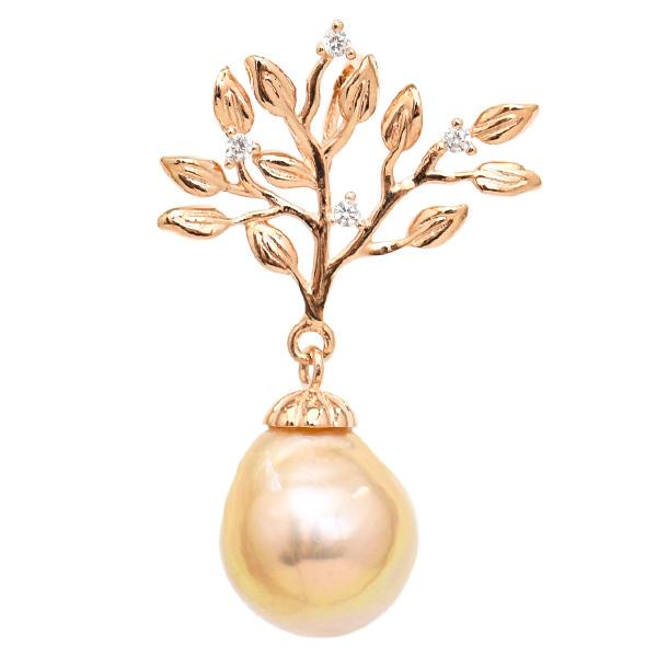 11mm バロック マルチカラー 淡水真珠 リーフ ペンダントトップ