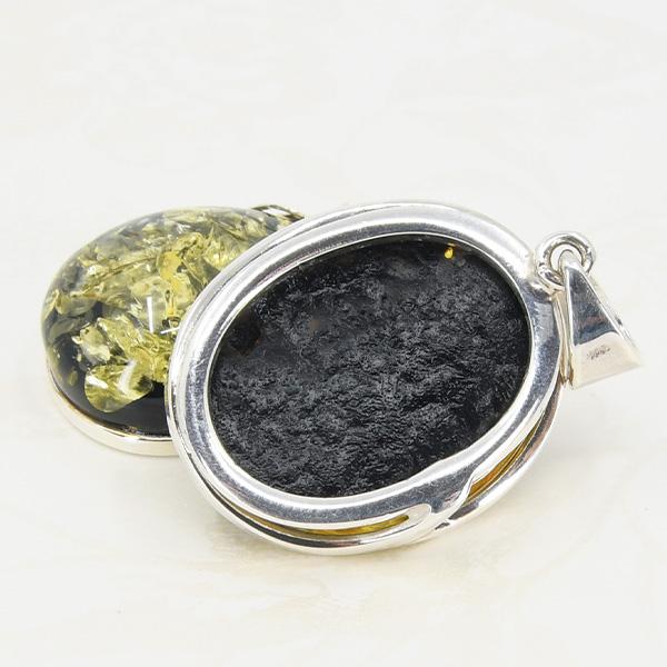 大粒 琥珀 ペンダントトップ グリーンアンバー きらきらグリッター