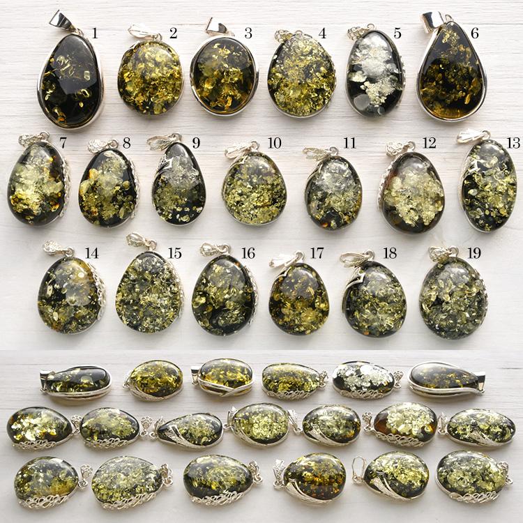 大粒 琥珀 ペンダントトップ グリーンアンバー きらきらグリッター