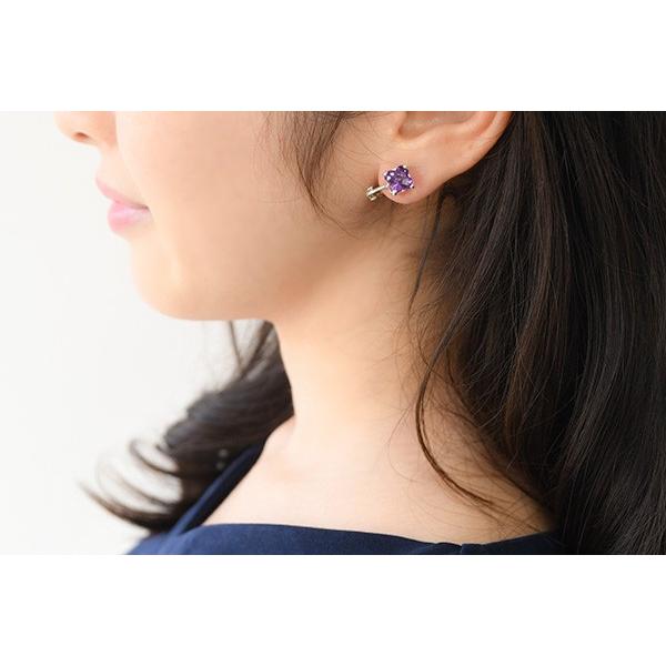 フラワーカット アメジスト イヤリング 透明感がみずみずしい 女性