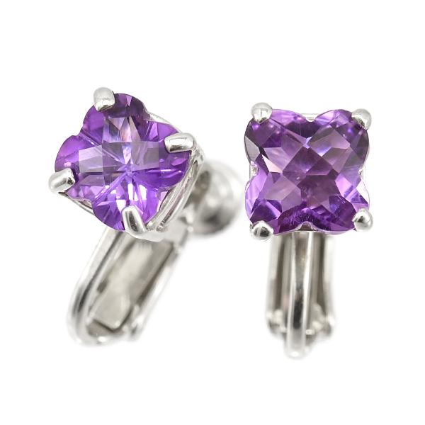 フラワーカット アメジスト イヤリング 透明感がみずみずしい 女性