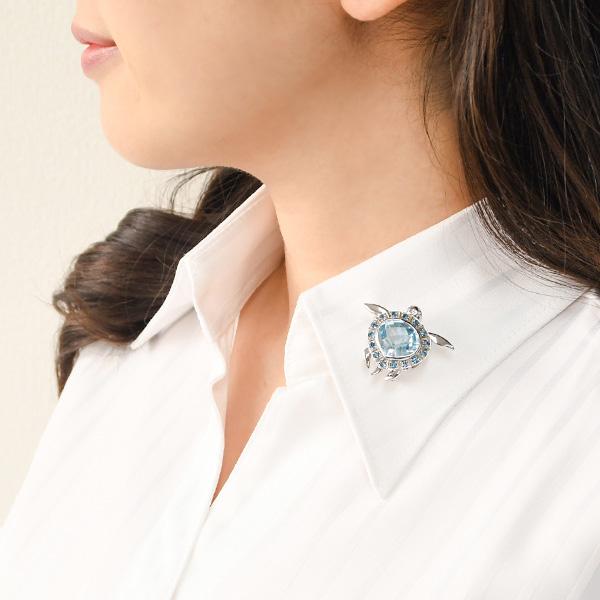 STJOHN セントジョン ビジュー ラインストーン ペンダントトップ ブローチ 碌山 ブルートパーズ タートル ブローチペンダント キラキラ！特大