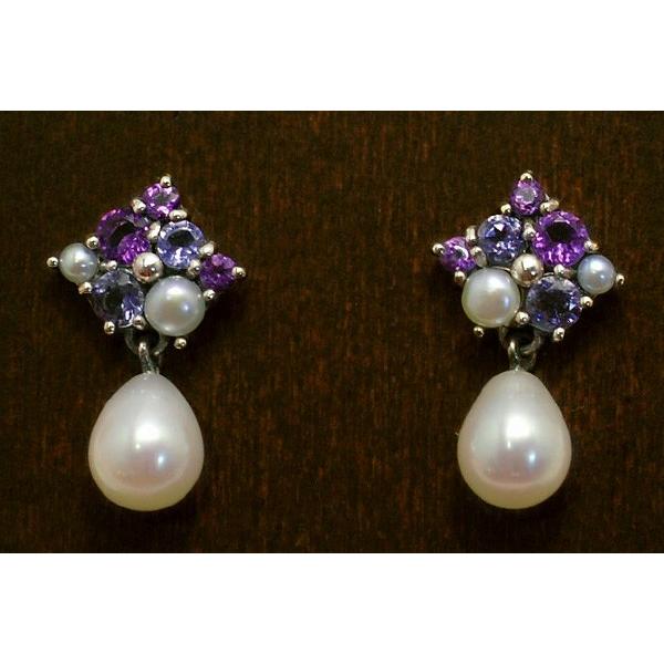 碌山 アメジスト＆淡水真珠ピアス/イヤリング キラキラのアメジストと