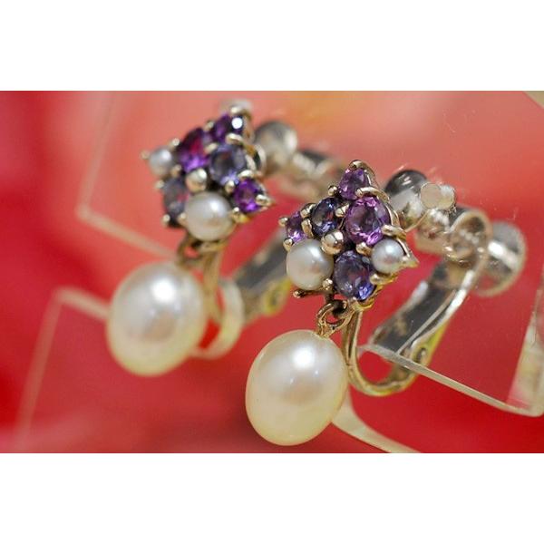 碌山 アメジスト＆淡水真珠ピアス/イヤリング キラキラのアメジストと