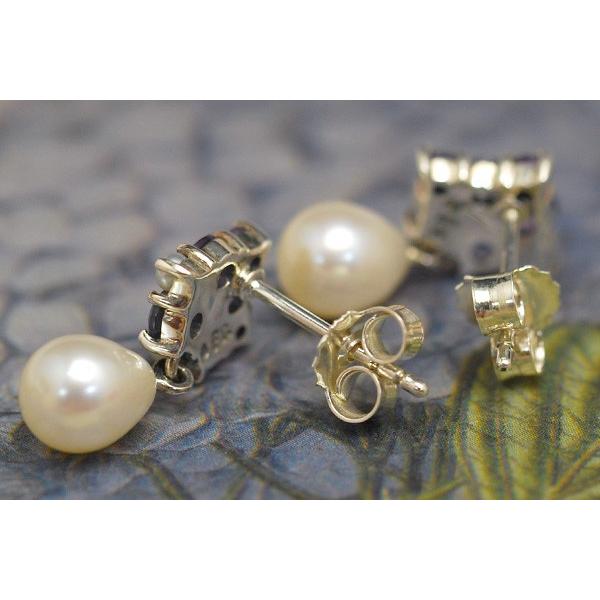 大粒アメジスト　淡水パールとジルコニアのピアス 大粒アメジスト 淡水パールとジルコニアのピアス 大粒アメジスト淡水