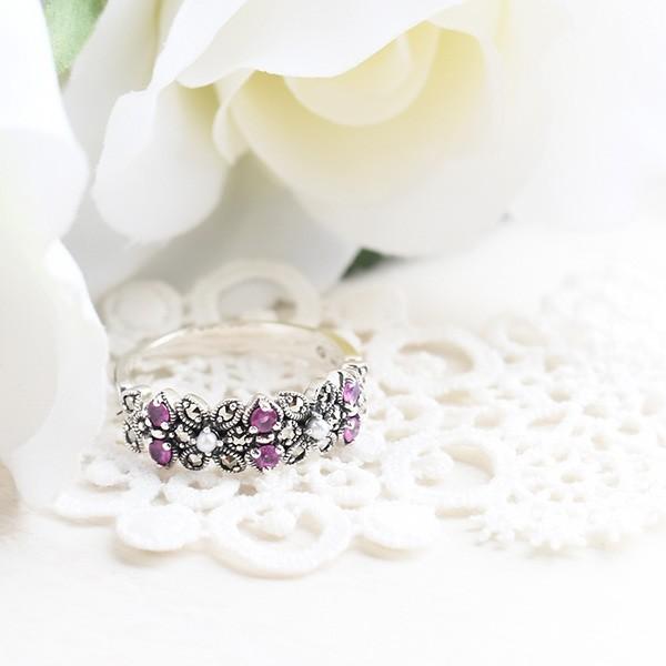 碌山ルビー・シードパール・マルカジットリング シルバー925 碌山 ルビー シードパール マルカジット リング レースのように