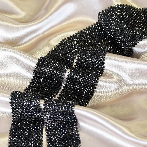 ブラックスピネル 100cm ラリエット シャープにきらめくブラック リボン タイ チョーカーの画像