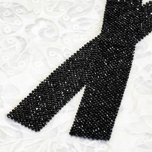 ブラックスピネル 100cm ラリエット シャープにきらめくブラック リボン タイ チョーカーの画像