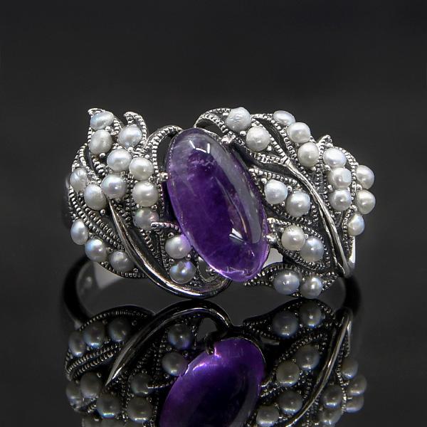 碌山 アメジスト シードパール リング ラグジュアリーなアンティーク