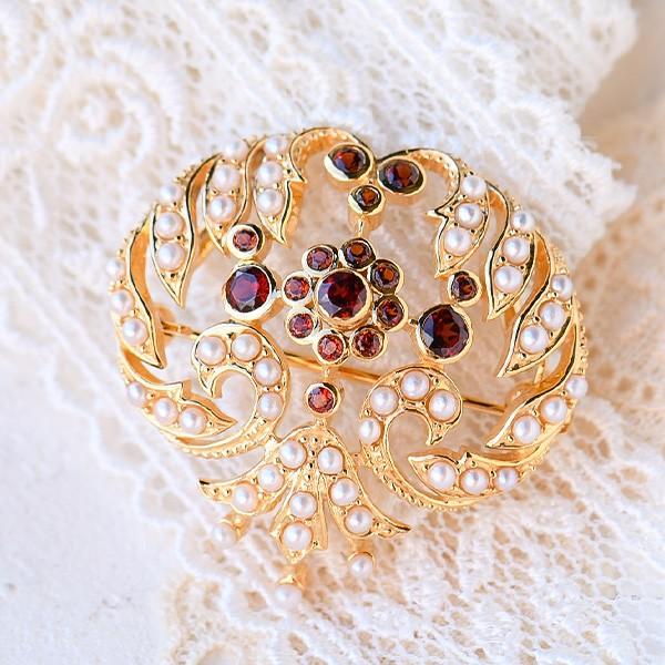 碌山 ガーネット シードパール ブローチペンダント エレガントで