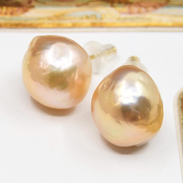 限定 11mm シャンパンカラー バロック 淡水真珠 ピアス/イヤリング