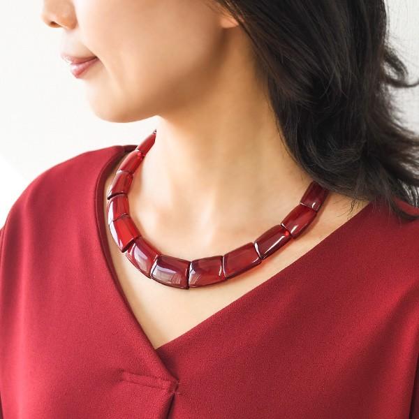 レッドアンバー ネックレス とろりとした 深い赤 大粒 琥珀 KA03