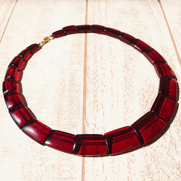 レッドアンバー ネックレス とろりとした 深い赤 大粒 琥珀 KA03