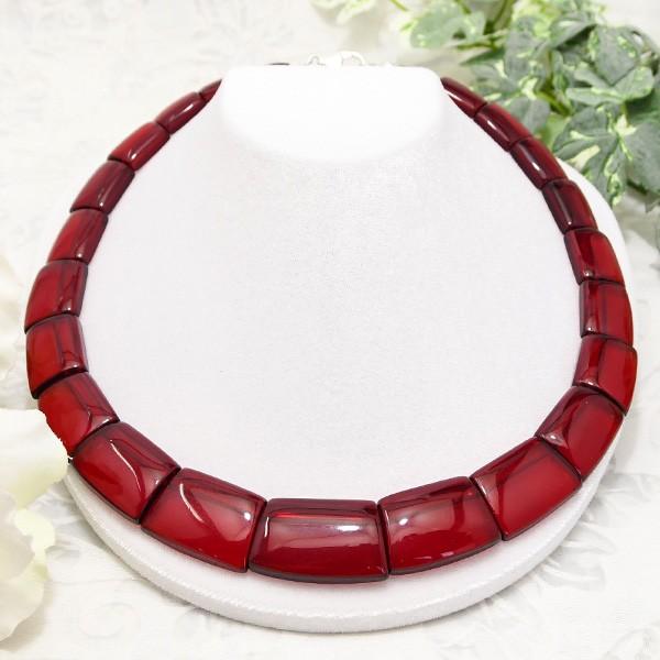 レッドアンバー ネックレス とろりとした 深い赤 大粒 琥珀 KA03