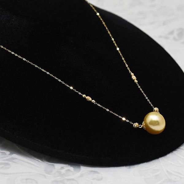 14mm ゴールド白蝶真珠 K18YG ネックレス　華やかな大玉 金真珠の画像