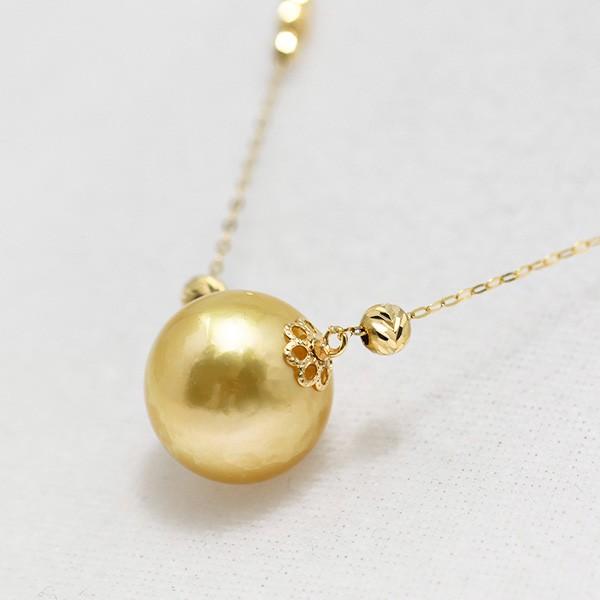 14mm ゴールド白蝶真珠 K18YG ネックレス　華やかな大玉 金真珠の画像