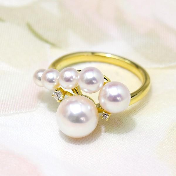 8mm アコヤ真珠 ダイヤモンド K18YG リング 12号 凛とした輝きの