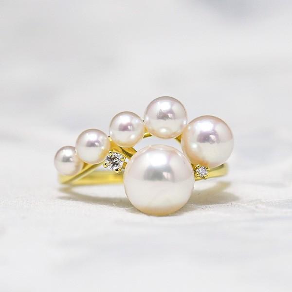 8mm アコヤ真珠 ダイヤモンド K18YG リング 12号 凛とした輝きの清楚な