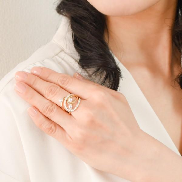 ベビーパール ダイヤモンド K18YG リング 11号 可憐なホワイト 凛と