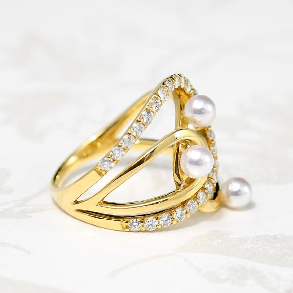 ベビーパール ダイヤモンド K18YG リング 11号 可憐なホワイト 凛と