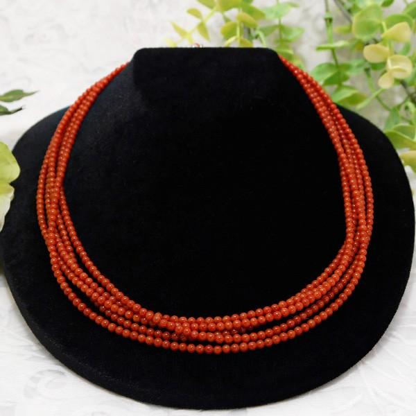 地中海 赤珊瑚 5連 ネックレス 鮮やかな赤がピリッと効く 胡渡珊瑚