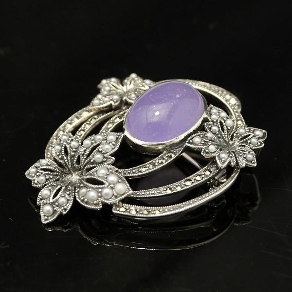 碌山 ラベンダー翡翠 シードパール ブローチペンダント 大粒ヒスイの