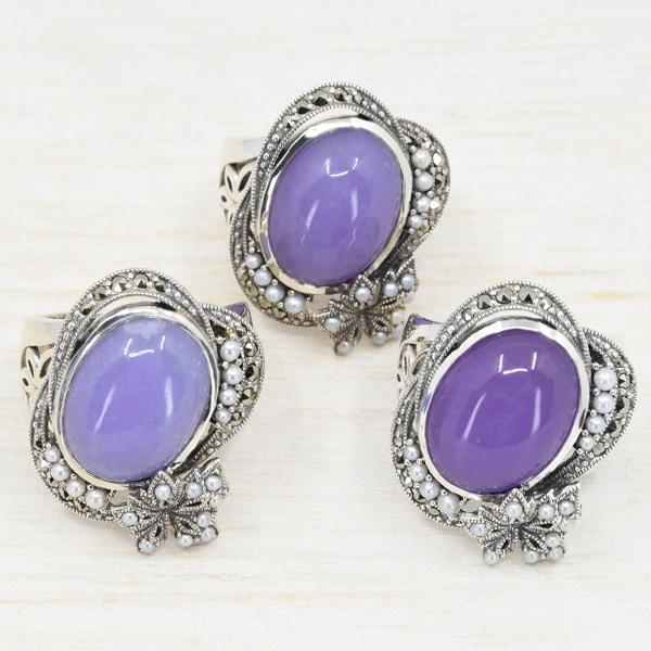 碌山 ラベンダー翡翠 シードパール リング 大粒ヒスイのクラシックな