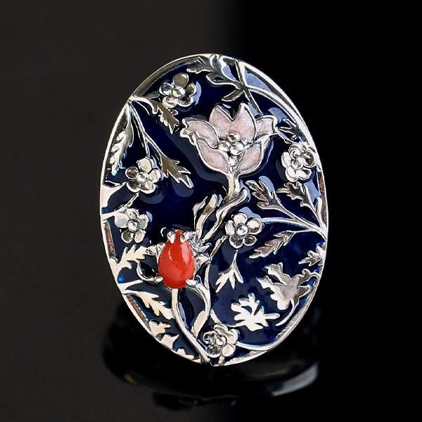 碌山 ウィリアムモリス メドウェイ 珊瑚 エナメル ブローチペンダント