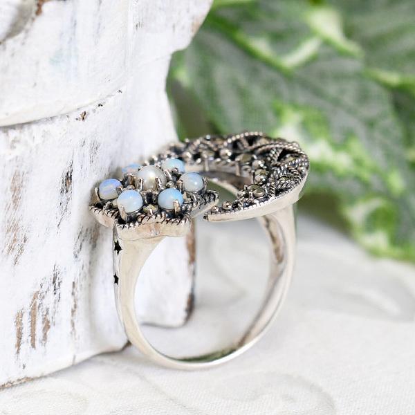 碌山 オパール 月と星 月夜 フォークリング オパールの幻想的な輝き RP