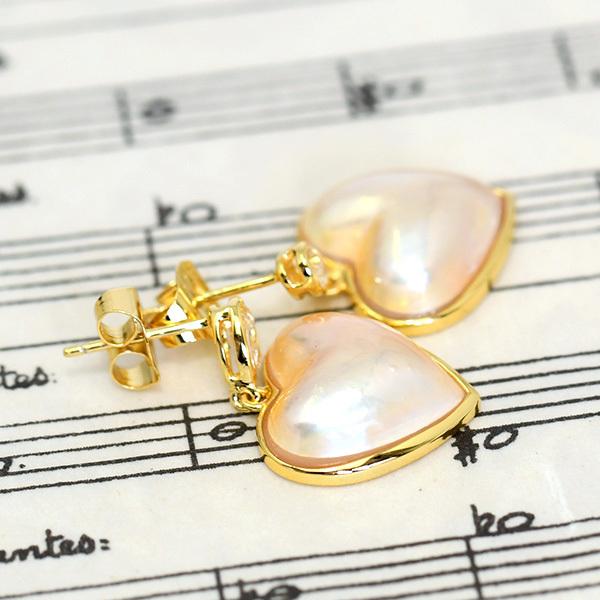 14mm ゴールド マベ真珠 ホワイトトパーズ ハート ピアス 華やかな